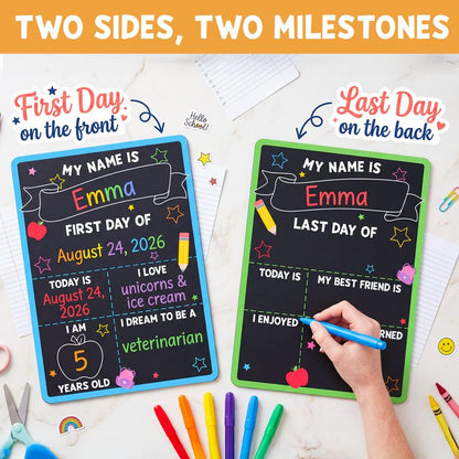 First Day of School Black Sign Board, 10x14 Double-Sided First & Last Day Chalkboard Sign, Reusable Back to School Photo Prop For Preschool Kindergart