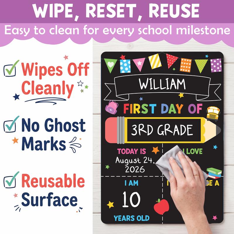 First Day of School Black Sign Board, 10x14 Double-Sided First & Last Day Chalkboard Sign, Reusable Back to School Photo Prop For Preschool Kindergart