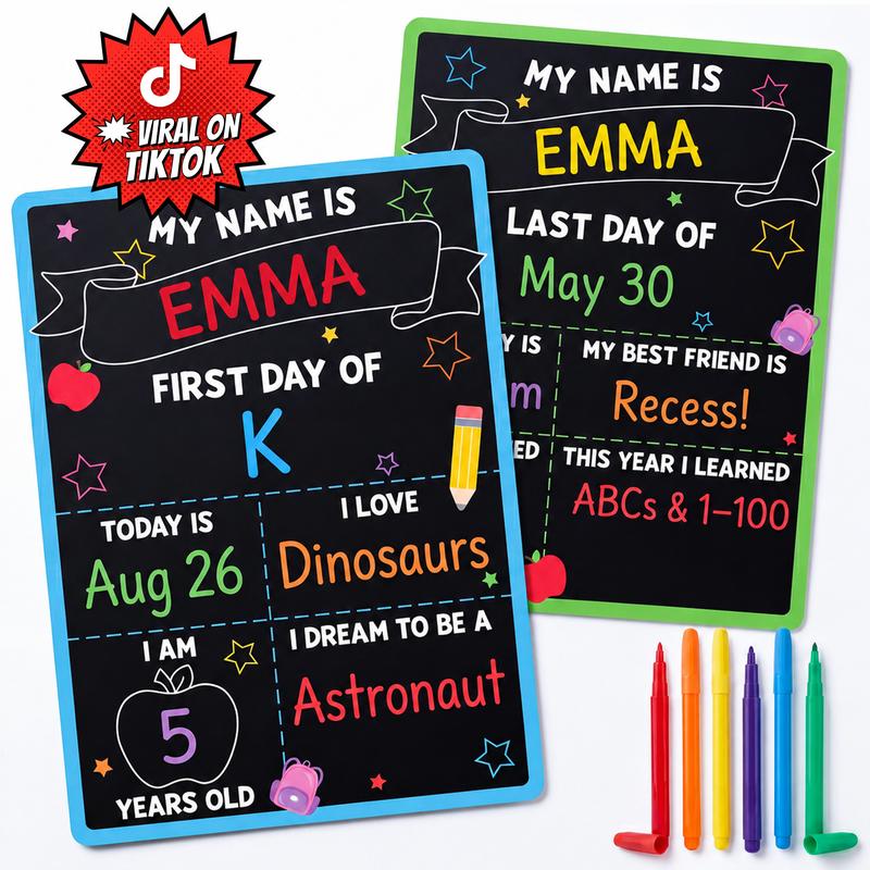 First Day of School Black Sign Board, 10x14 Double-Sided First & Last Day Chalkboard Sign, Reusable Back to School Photo Prop For Preschool Kindergart