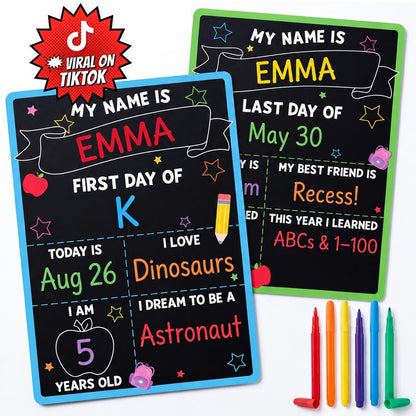 First Day of School Black Sign Board, 10x14 Double-Sided First & Last Day Chalkboard Sign, Reusable Back to School Photo Prop For Preschool Kindergart